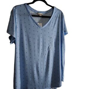 Women’s Style & Co. 2X Micro Paisley Sky Blue V-neck, short sleeve top